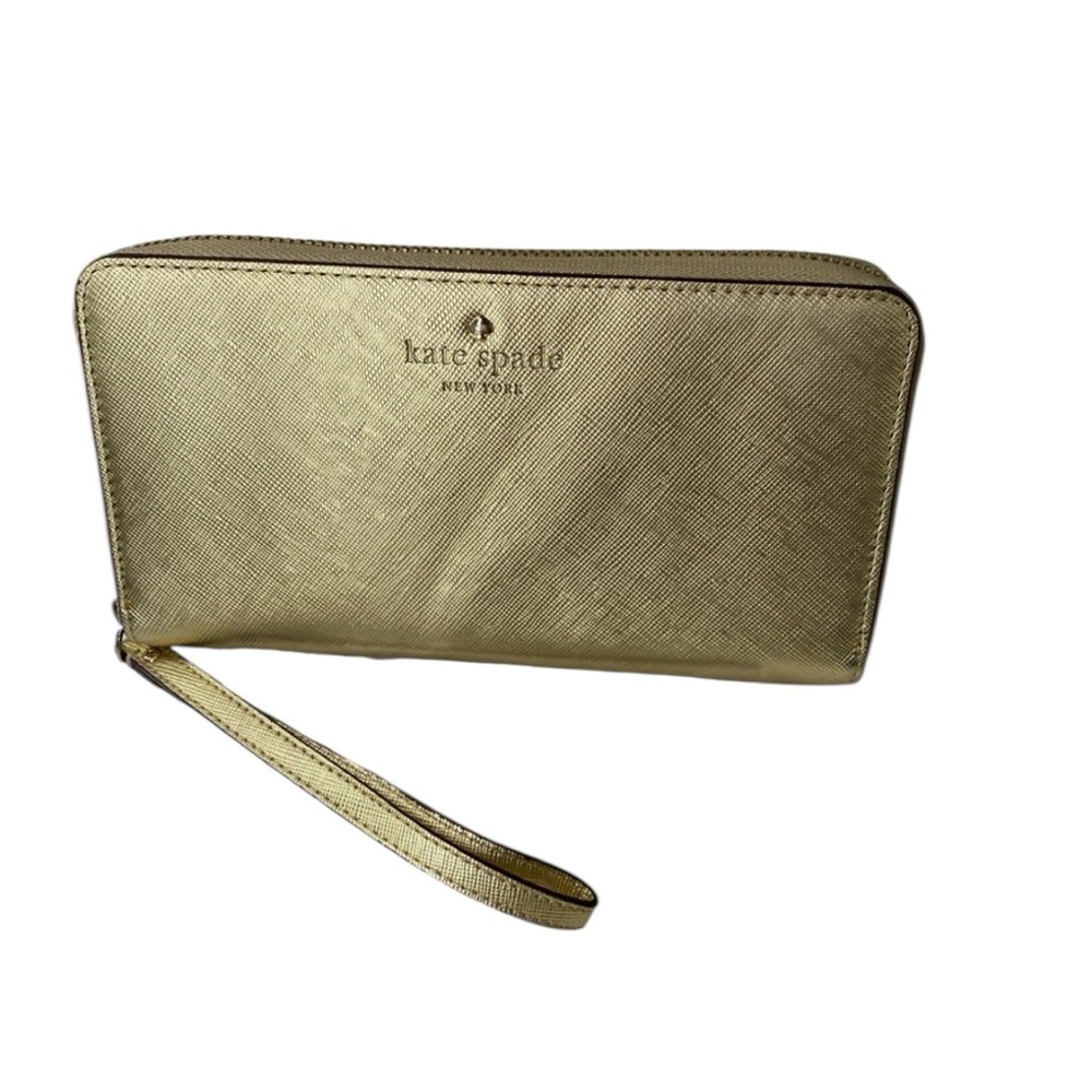 Kate Spade Storybook lining Gold Metallic Wristlet Wallet EUC - Picture 11 of 16